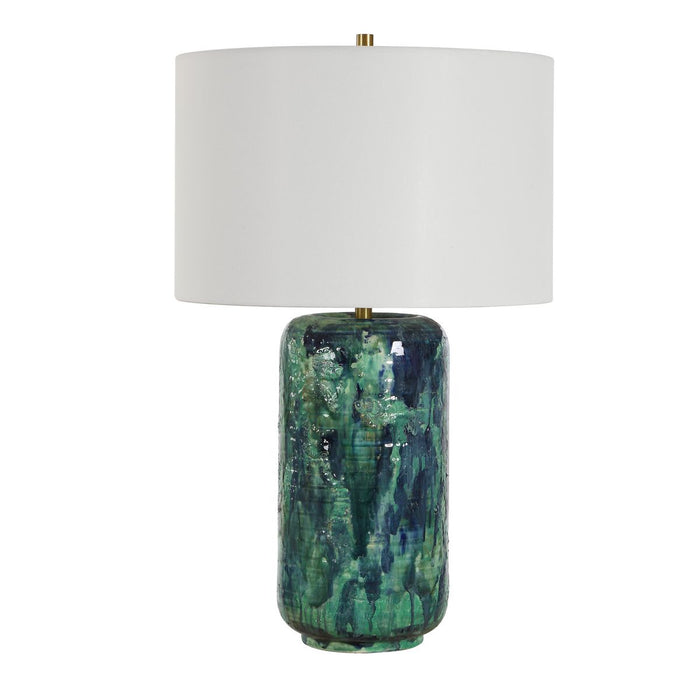 Out Of The Blue Table Lamp - ceramic base with blue and green drip glaze