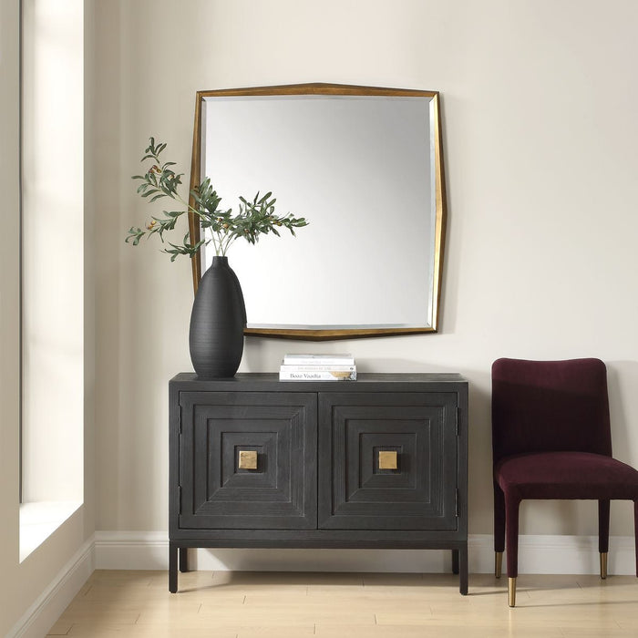 On Point Square Mirror - gold finish and wood
