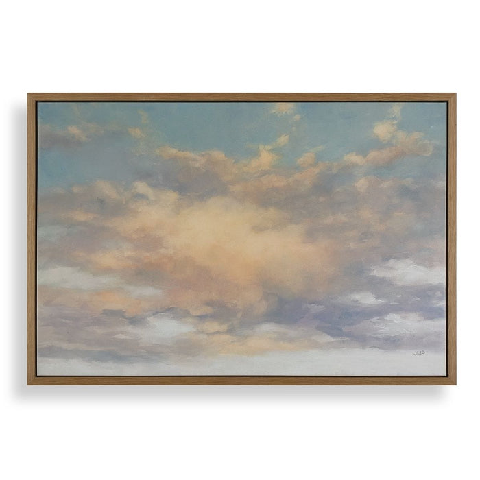 Take Me Higher Framed Canvas - vibrant sky canvas in light walnut veneer frame