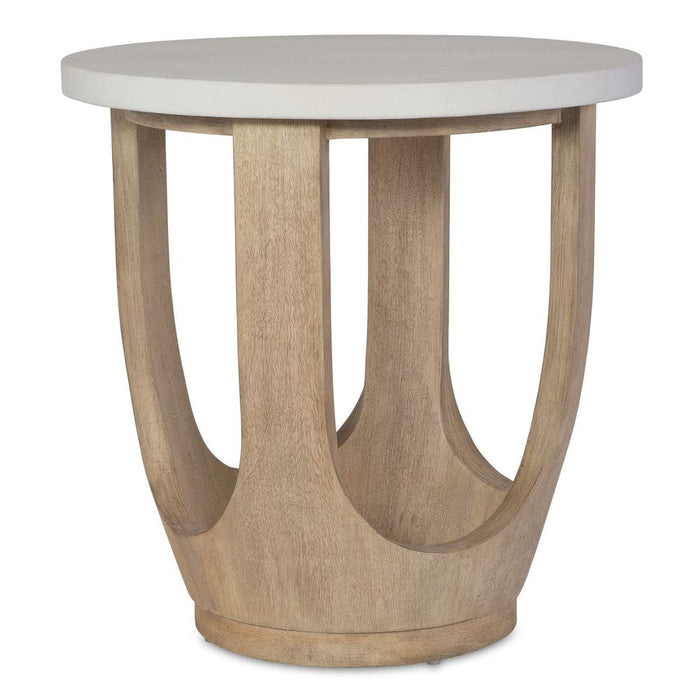 Tatli Side Table - oatmeal wood barrel with ivory limestone top