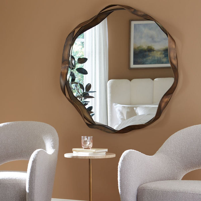 Catch The Wave Round Mirror - bronze iron frame