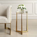 Midas Round Accent Table, Gold - crystal top with gold iron legs