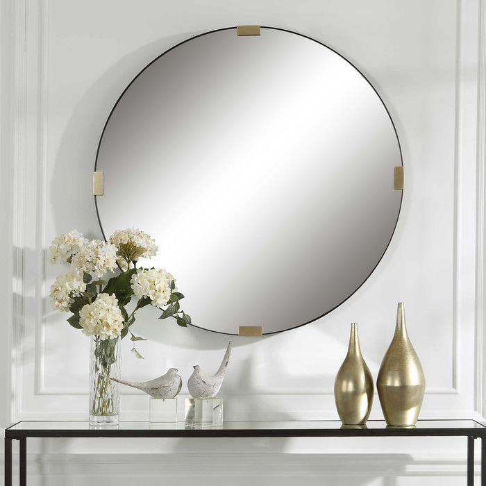 Round Gold and Black Modern Mirror