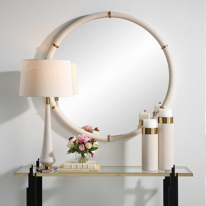 Leather and Brass Round Mirror