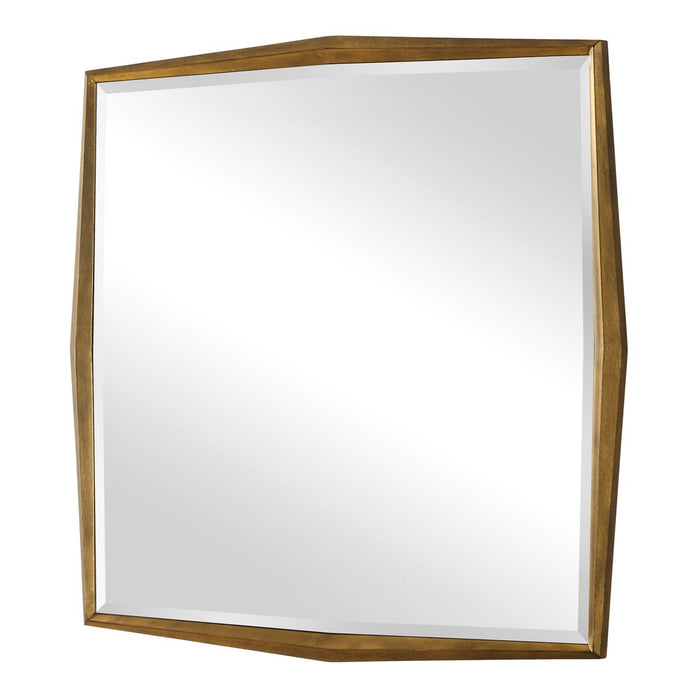 On Point Square Mirror - gold finish and wood