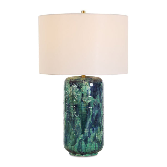 Out Of The Blue Table Lamp - ceramic base with blue and green drip glaze