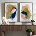 Abstract Afternoon Framed Canvases, S/2 - organic shapes in blue, olive green, and salmon with light oak frame
