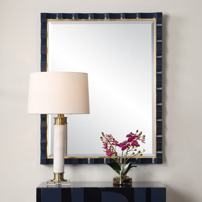 Gulf Mirror, Navy - gold finish