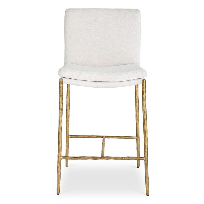 Ascend Counter Stool White - white boucle upholstery with aged gold iron base