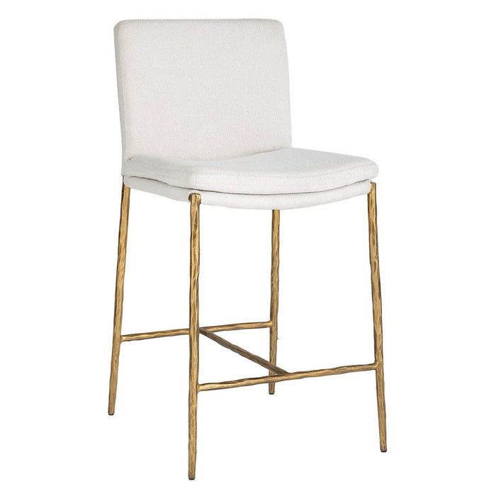 Ascend Counter Stool White - white boucle upholstery with aged gold iron base