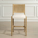 Interweave Counter Stool - light oak wood with rattan caned back and frost polyester seat