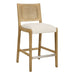 Interweave Counter Stool - light oak wood with rattan caned back and frost polyester seat