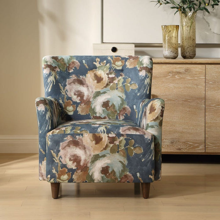 Lainey Armchair Floral - watercolor peony linen upholstery with light walnut wood legs