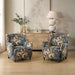 Lainey Armchair Floral - watercolor peony linen upholstery with light walnut wood legs