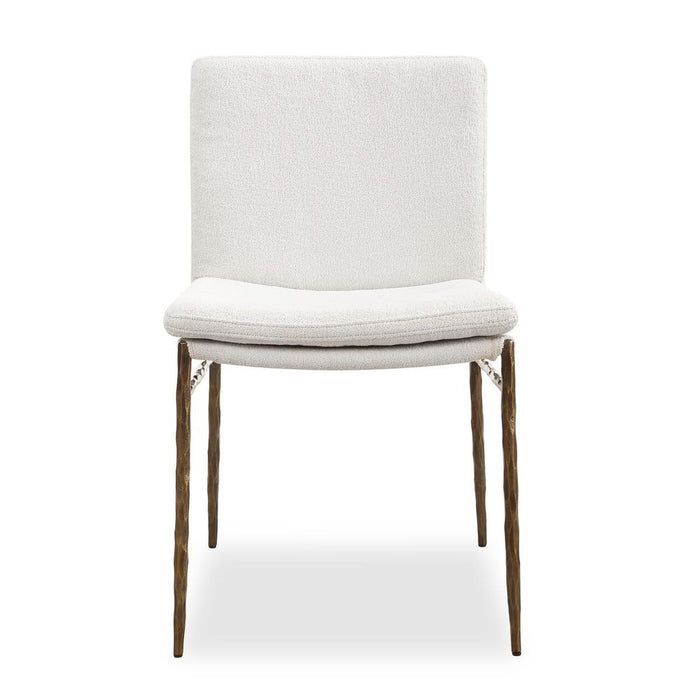 Ascend Dining Chair - white boucle upholstery with aged gold iron base