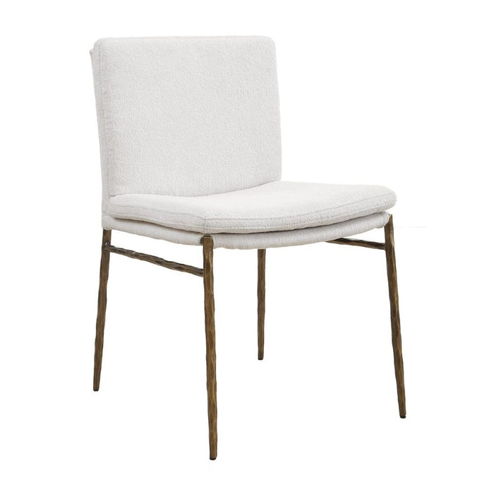 Ascend Dining Chair - white boucle upholstery with aged gold iron base