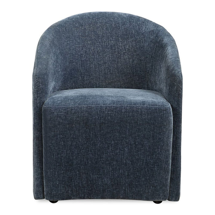 Harbor Dining Chair Blue - barrel back design with harbor blue polyester velvet and casters