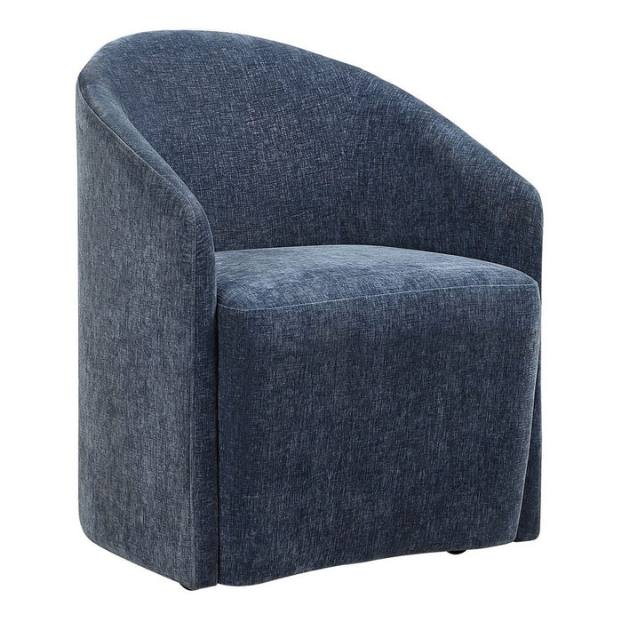 Harbor Dining Chair Blue - barrel back design with harbor blue polyester velvet and casters