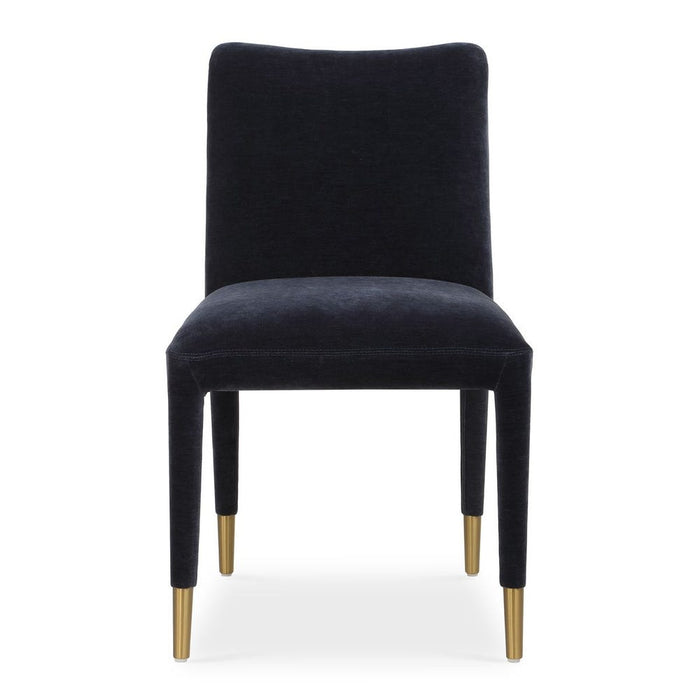 Conifer Dining Chair Indigo - indigo blue distressed velvet with brushed brass ferrules