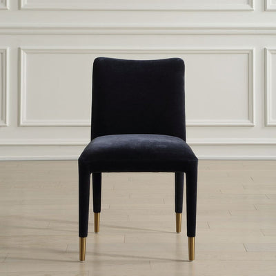 Conifer Dining Chair Indigo - indigo blue distressed velvet with brushed brass ferrules
