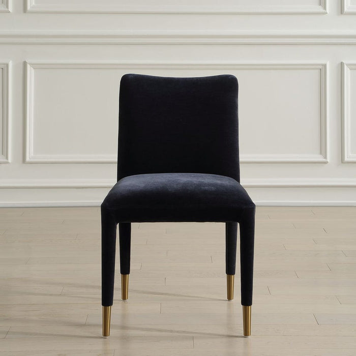 Conifer Dining Chair Indigo - indigo blue distressed velvet with brushed brass ferrules