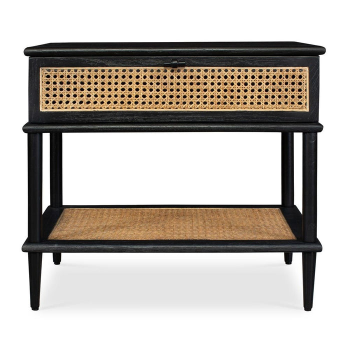 Coast Side Table, Black - black Mindi wood with rattan