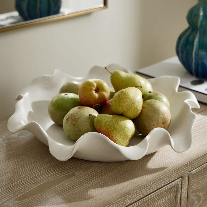 Wave Crest Indoor-Outdoor Bowl - sculptural white ceramic bowl with organic wave-like form