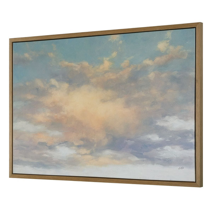 Take Me Higher Framed Canvas - vibrant sky canvas in light walnut veneer frame