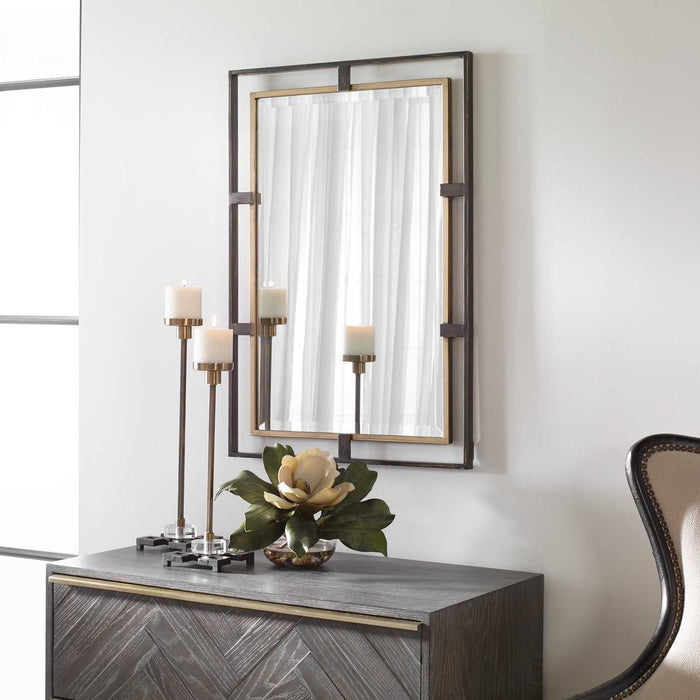 Carrizo Rectangle Mirror - bronze and gold finish