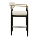 Moxie Counter Stool - matte black wood frame with brushed brass arms and off white velvet upholstery