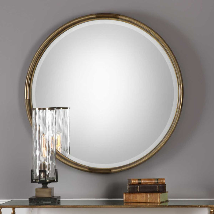 Finnick Round Mirror - gold finish and iron