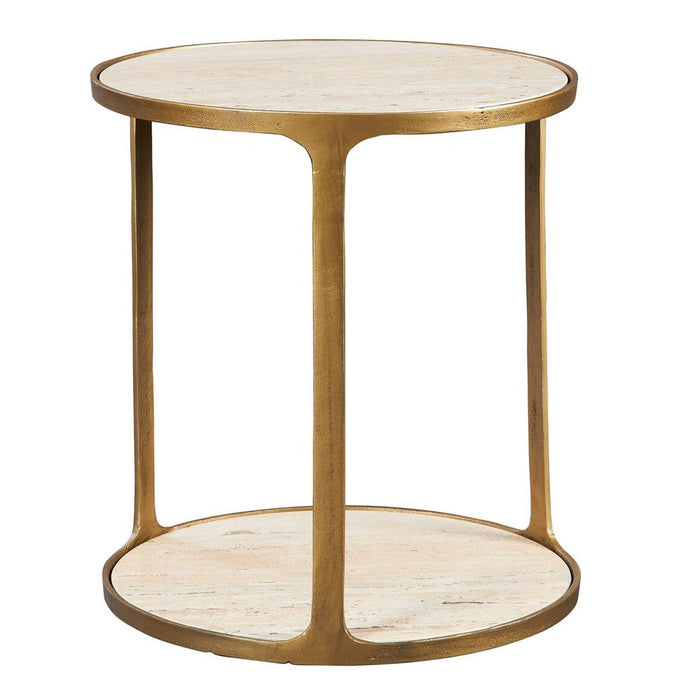 Clench Side Table, 2 Cartons - antique brass with travertine