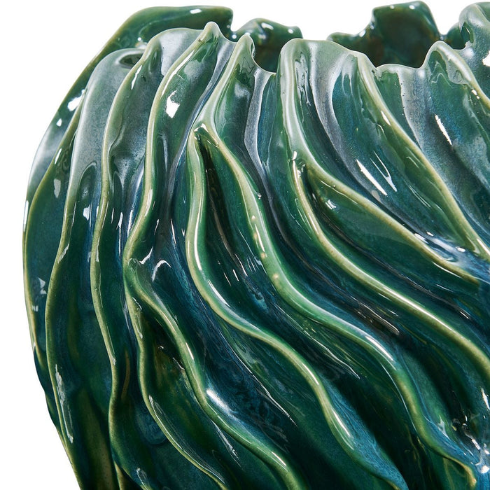 Veridian Ridge Indoor-Outdoor Vases, S/2 - ceramic vases with green and blue glaze