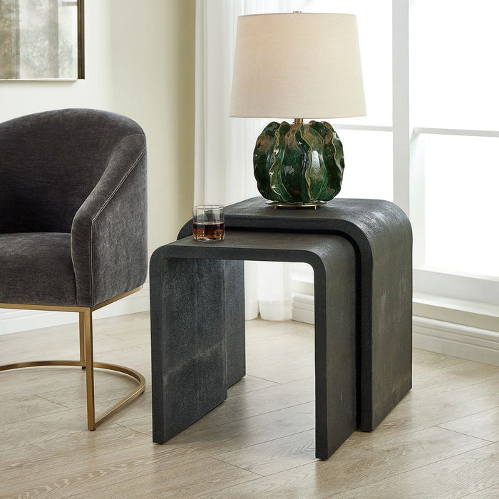 Interpose Side Table, S/2 - gray faux shagreen nesting tables