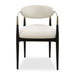 Moxie Dining Arm Chair - matte black wood frame with brushed brass arms and off white velvet upholstery