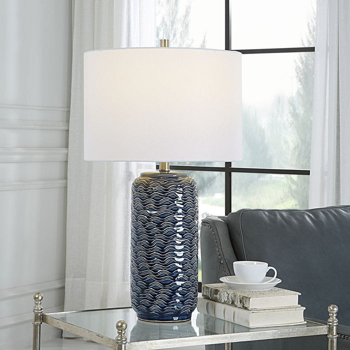 Blue Wavy Ceramic Table Lamp - table lamp