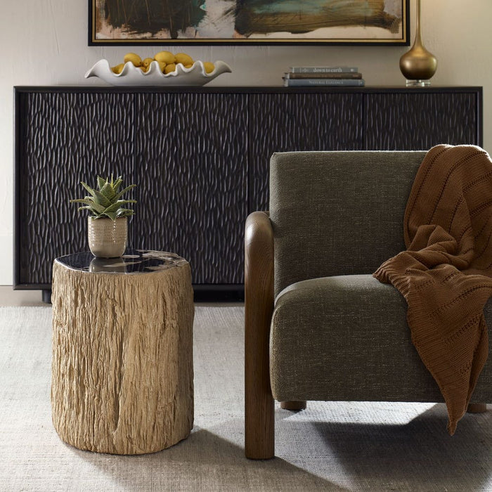Arco Accent Table - petrified wood top with white base
