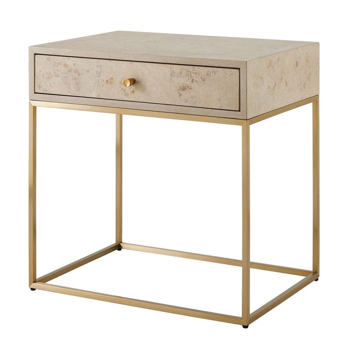 Pembrook Side Table - maple burl veneer with brass base