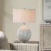 Clary Table Lamp - textured ceramic base in white and gray with crystal foot