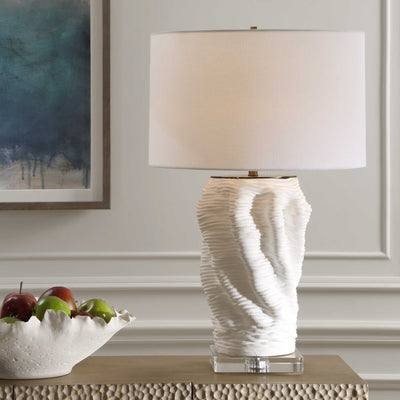 White Textured Ceramic Table Lamp with Brass - tables - luxury