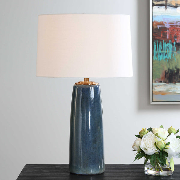 White blue green glazed ceramic table lamp - lamps - rustic modern