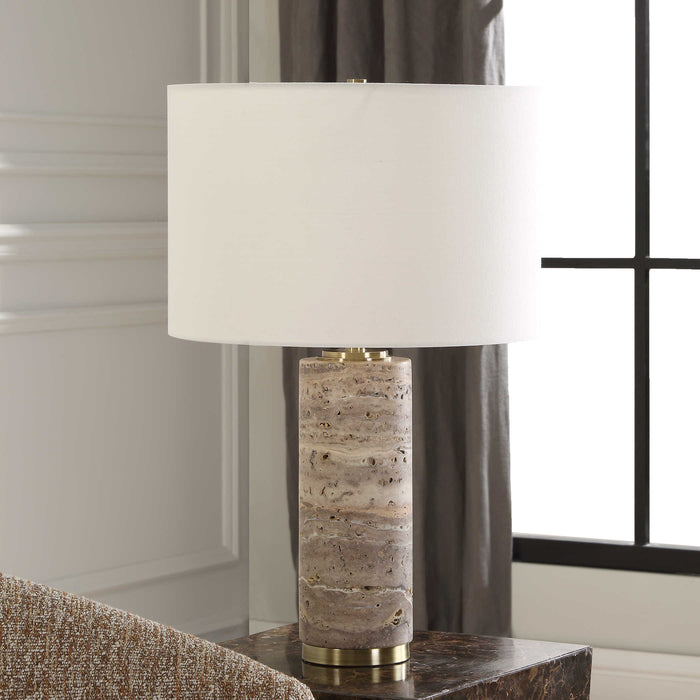 Travertine and Brass Lamp