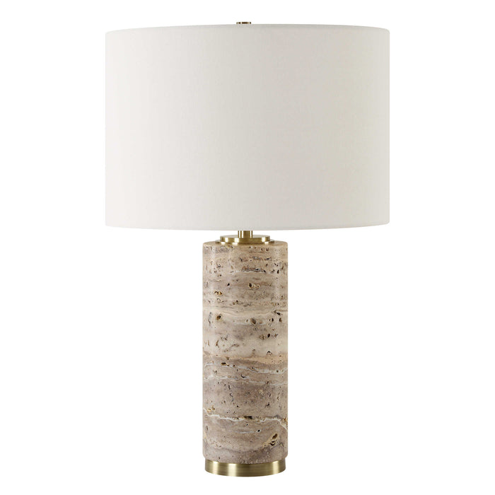 Travertine and Brass Lamp