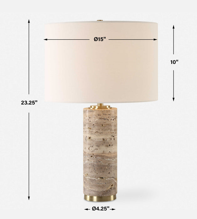 Travertine and Brass Lamp