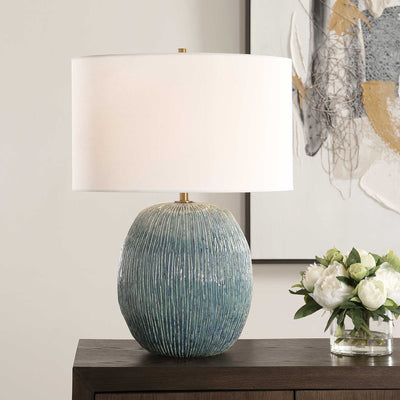 White blue green ripple glazed ceramic table lamp - lamps - rustic modern
