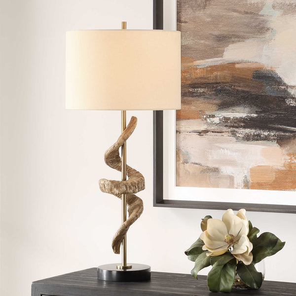 White Rams Horn Table Lamp with Brass Base - lamps - luxury