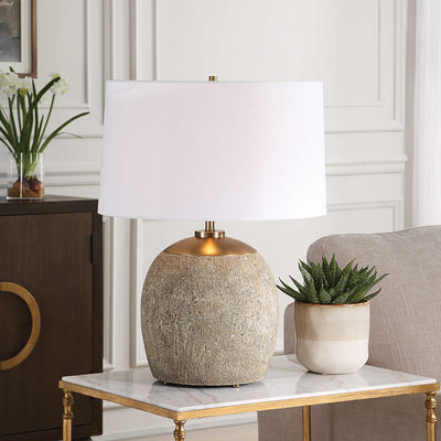 White rustic concrete table lamp with brass base - lamps - rustic modern