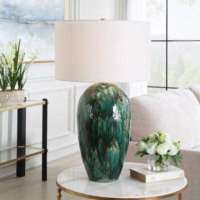 White emerald green drip glaze ceramic table lamp - lamps - luxury