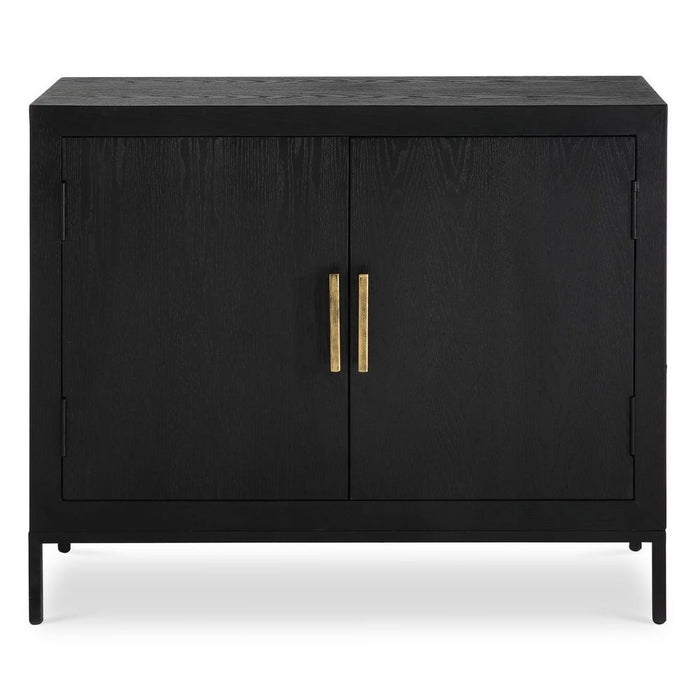 Front Range 2 Door Cabinet Black - dark ebony oak veneer with aged gold iron pulls