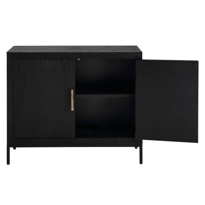 Front Range 2 Door Cabinet Black - dark ebony oak veneer with aged gold iron pulls